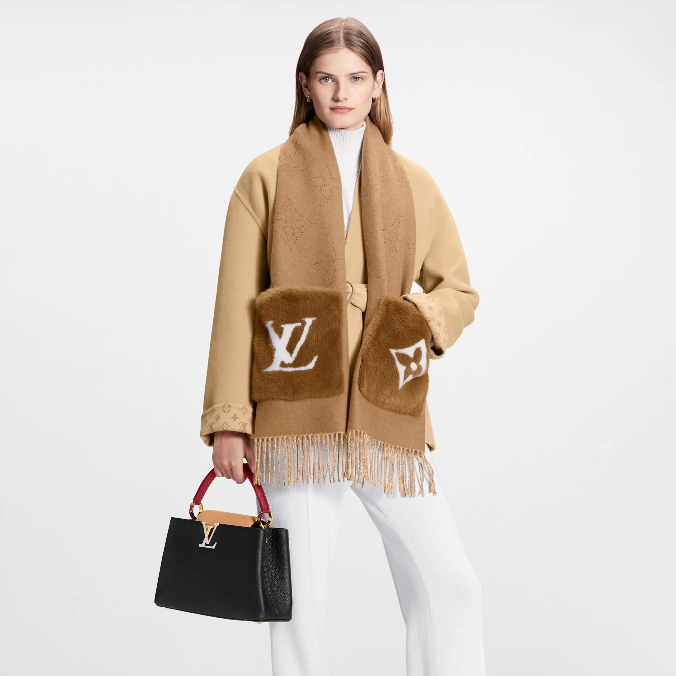 Affordable Louis Vuitton M77736 LV Cosy Mink Fur Collection Beige Scarf 0124