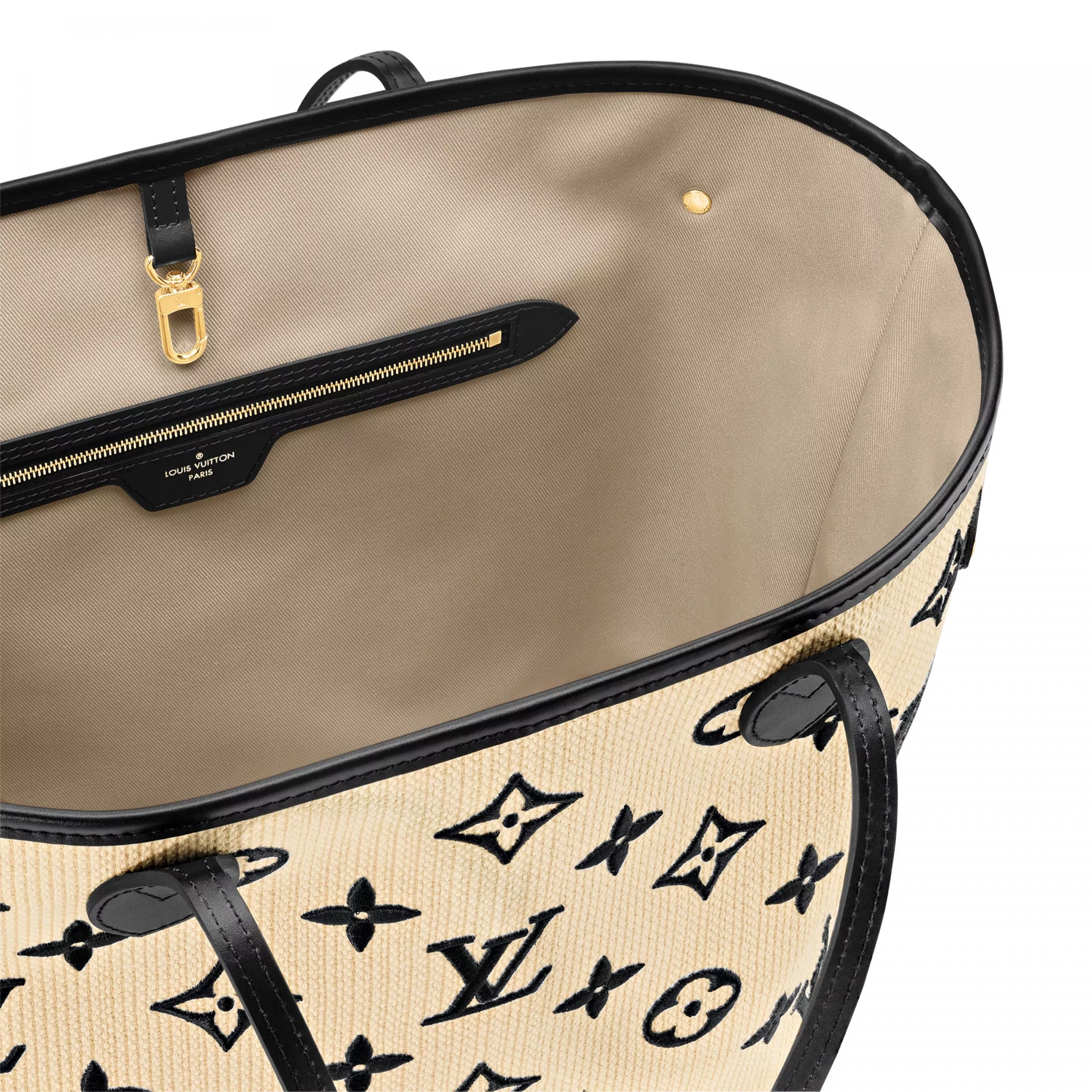 Affordable Louis Vuitton M22838 Neverfull MM Lotus cotton Black Beige 0115