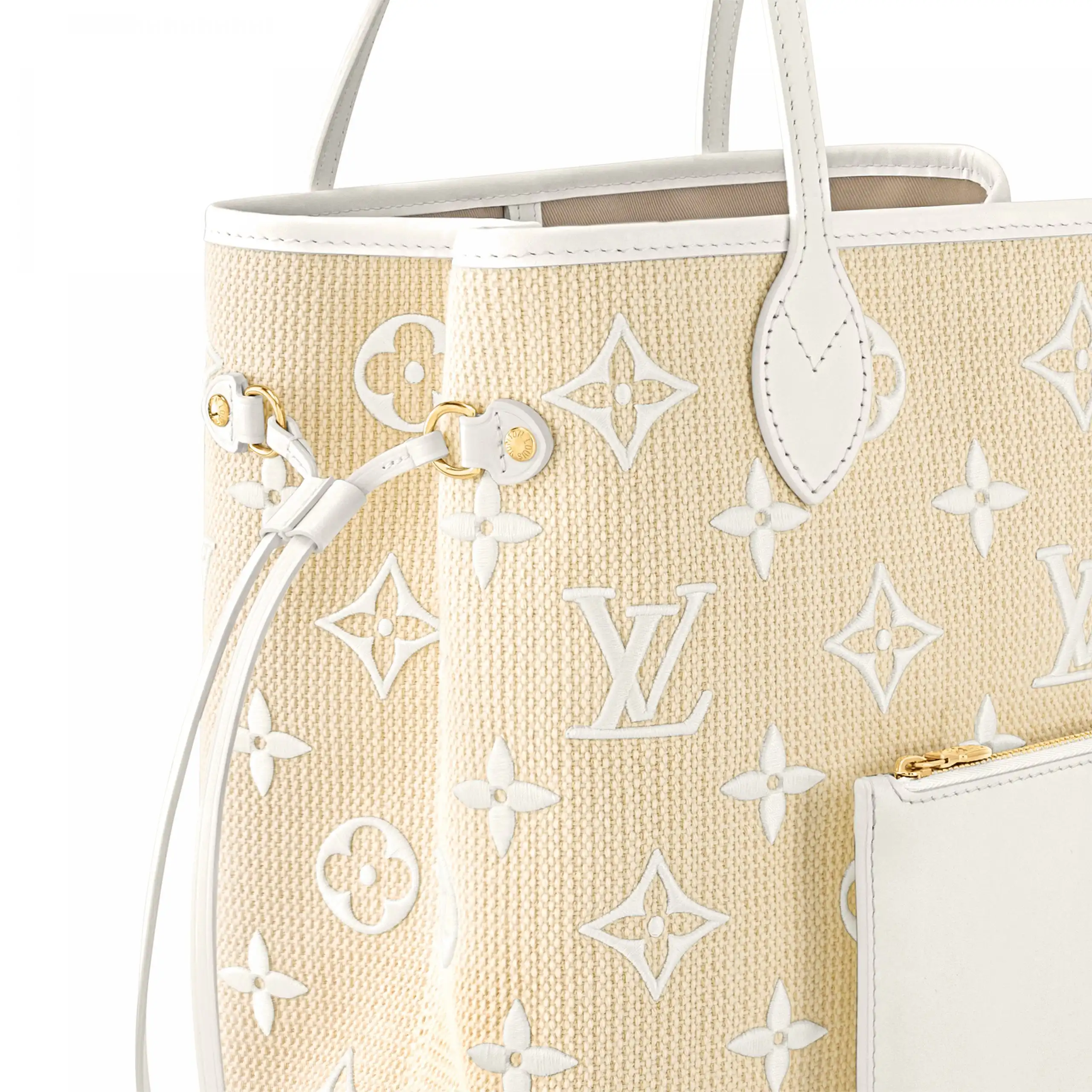 Affordable Louis Vuitton M22839 Neverfull MM Lotus Cotton White Beige 0123