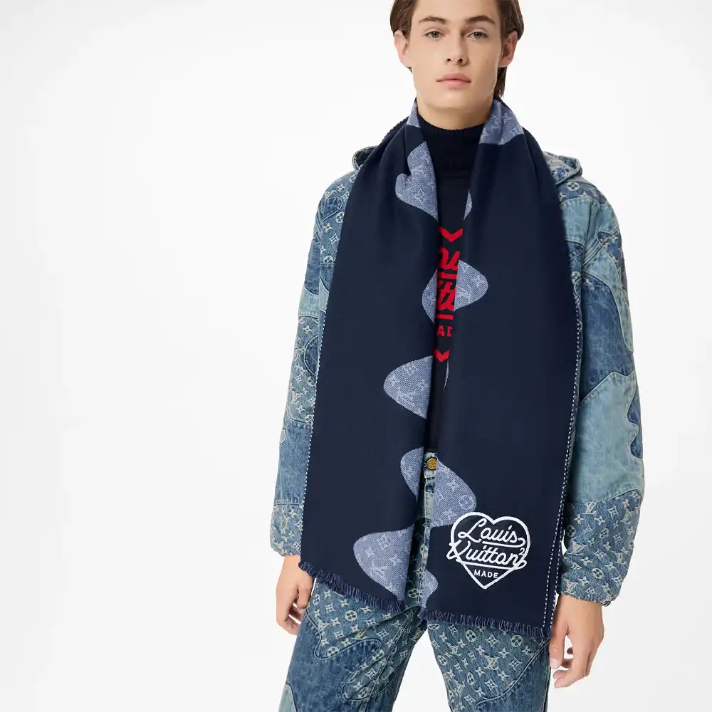 Cheap Louis Vuitton x Nigo MP3255 Monogram Drip Blue Scarf 0130