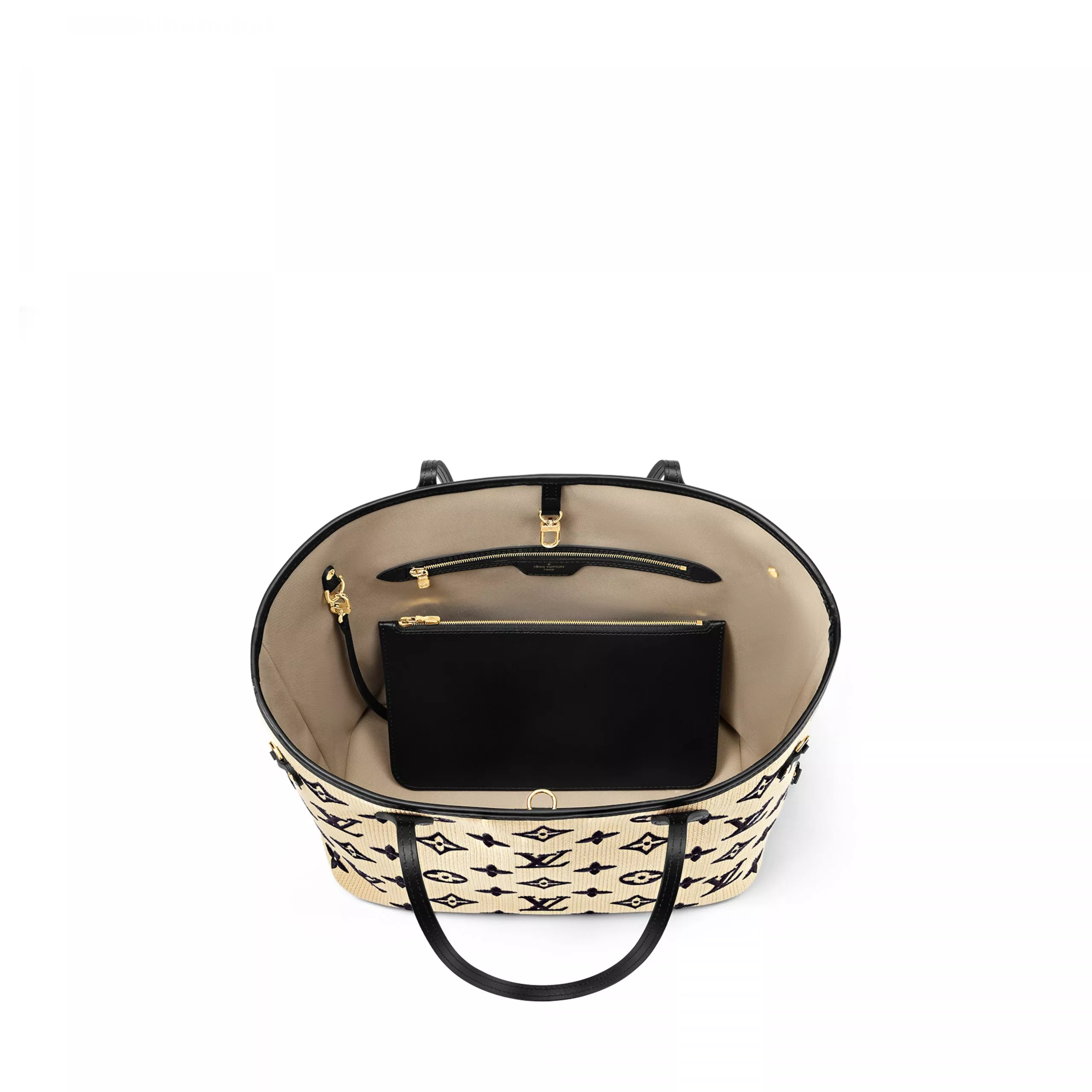 Affordable Louis Vuitton M22838 Neverfull MM Lotus cotton Black Beige 0115